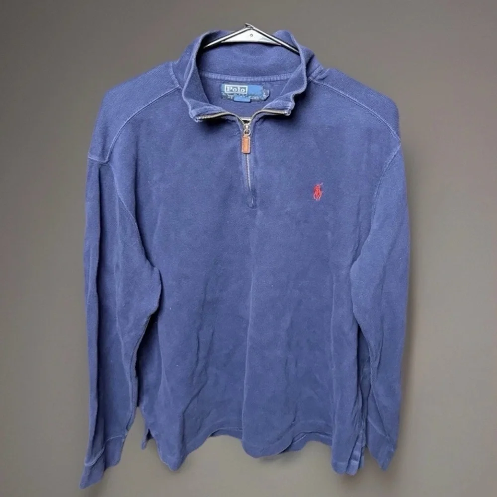 Polo Ralph Lauren Men’s 1/4 Zip Pullover Sweatshirt Blue Red Pony Logo Size L
